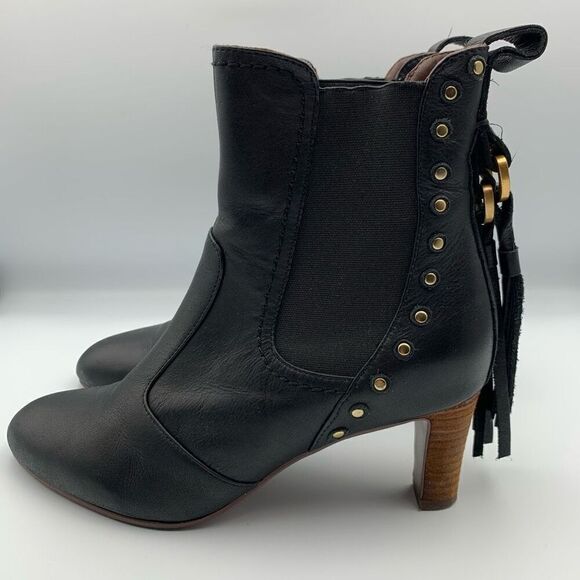 See by Chloé Dasha Studded Textured-Leather Ankle Boots Black Size 38 - Picture 11 of 12